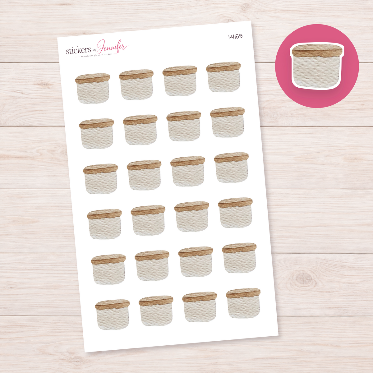 Cream Storage Basket with Wood Lid Planner Stickers | I-4158