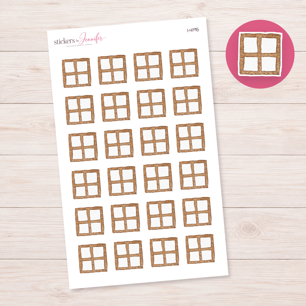 Four-Pane Wooden Window Planner Stickers | I-4195