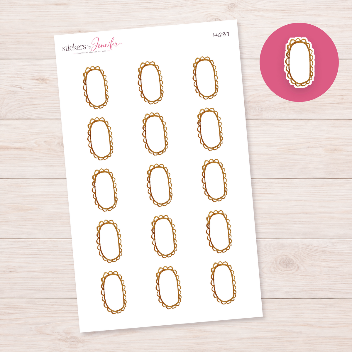 Gold Scalloped Oval Frame Planner Stickers | I-4237