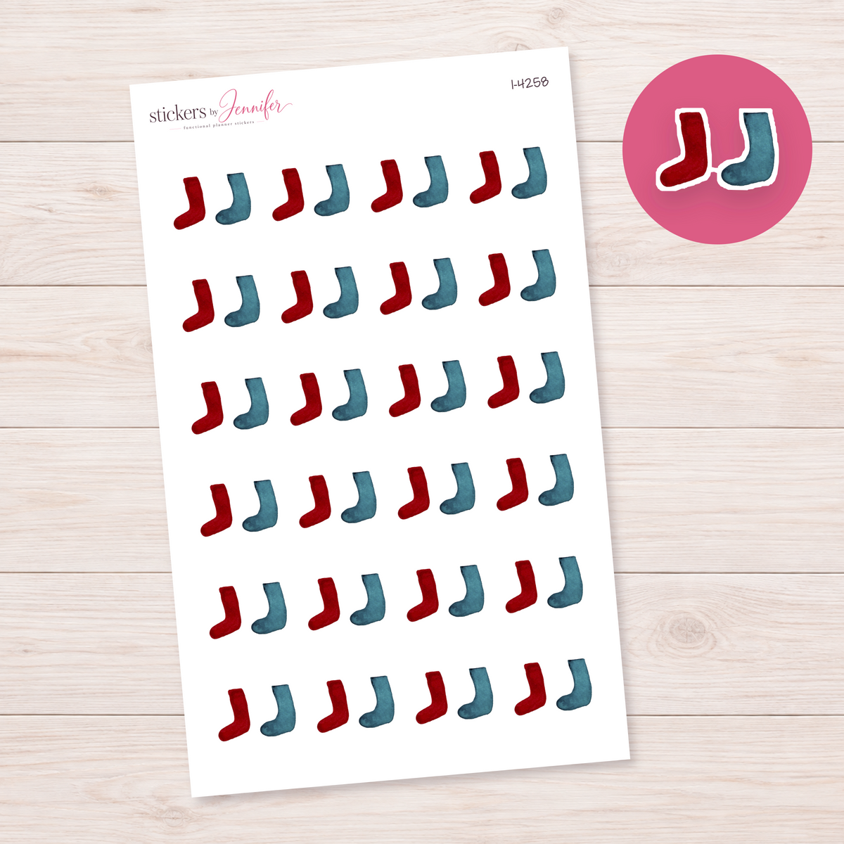 Red and Blue Christmas Stockings Planner Stickers | I-4258