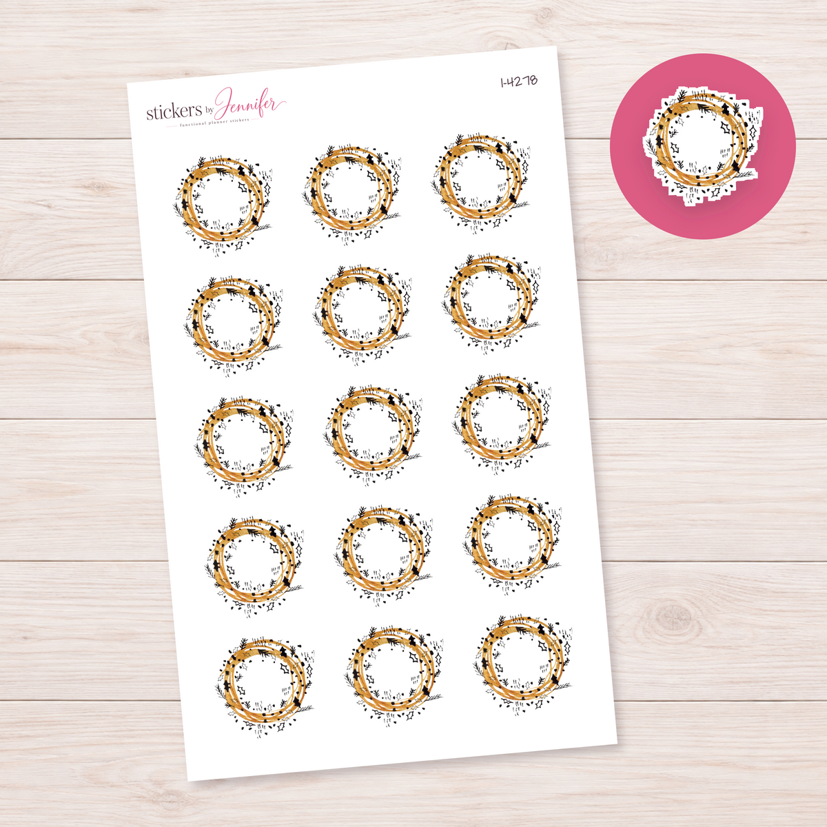 Golden Holiday Wreath Planner Stickers | I-4278