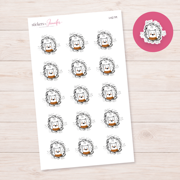 Winter Bear Wreath Planner Stickers | I-4279