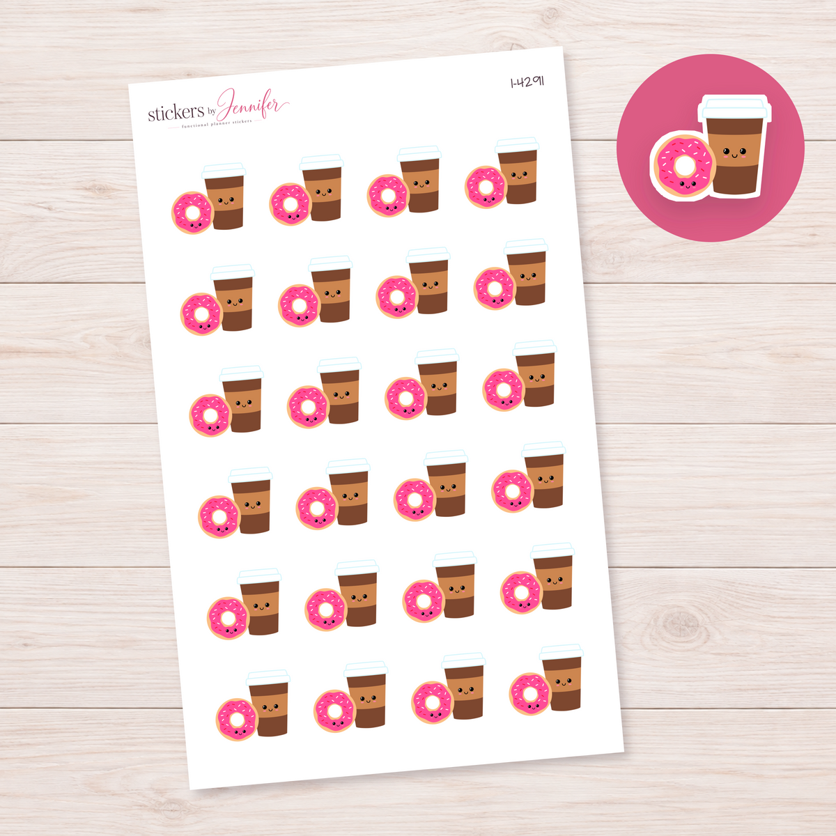 Coffee and Pink Donut Planner Stickers | I-4291