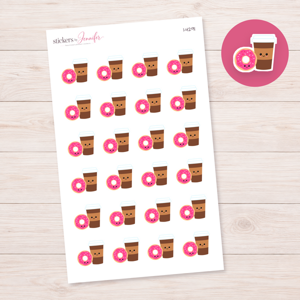 Coffee and Pink Donut Planner Stickers | I-4291