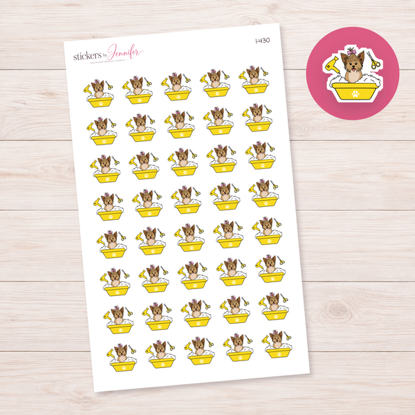 Bright Yellow Dog Grooming Bath Planner Stickers | I-430