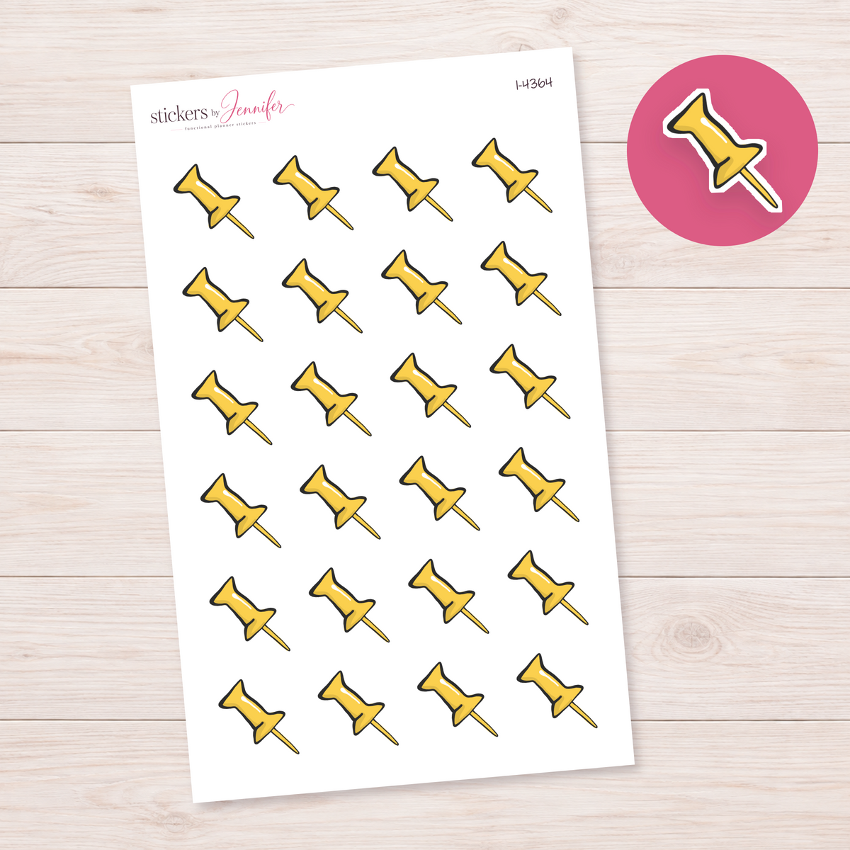 Yellow Pushpin Planner Stickers | I-4364