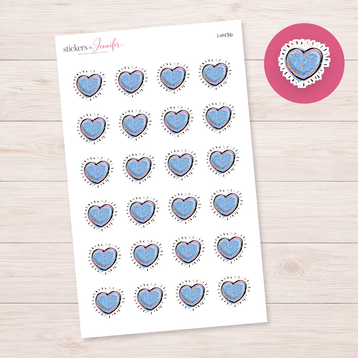 Glittery Blue Heart Planner Stickers | I-4436