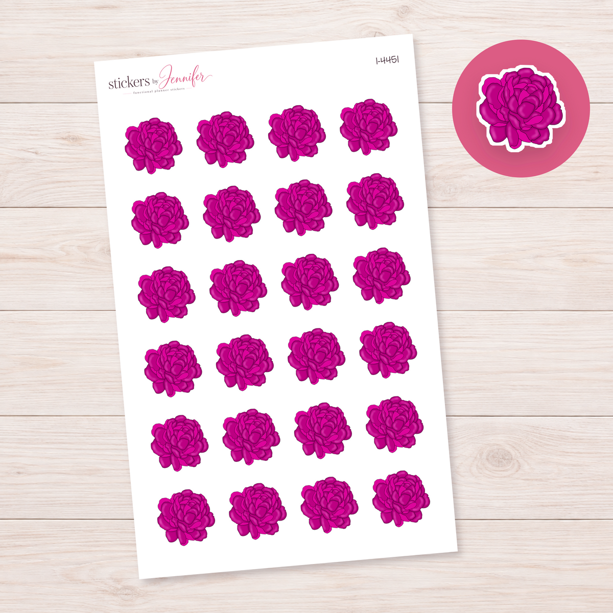 Hot Pink Peony Bloom Planner Stickers | I-4451