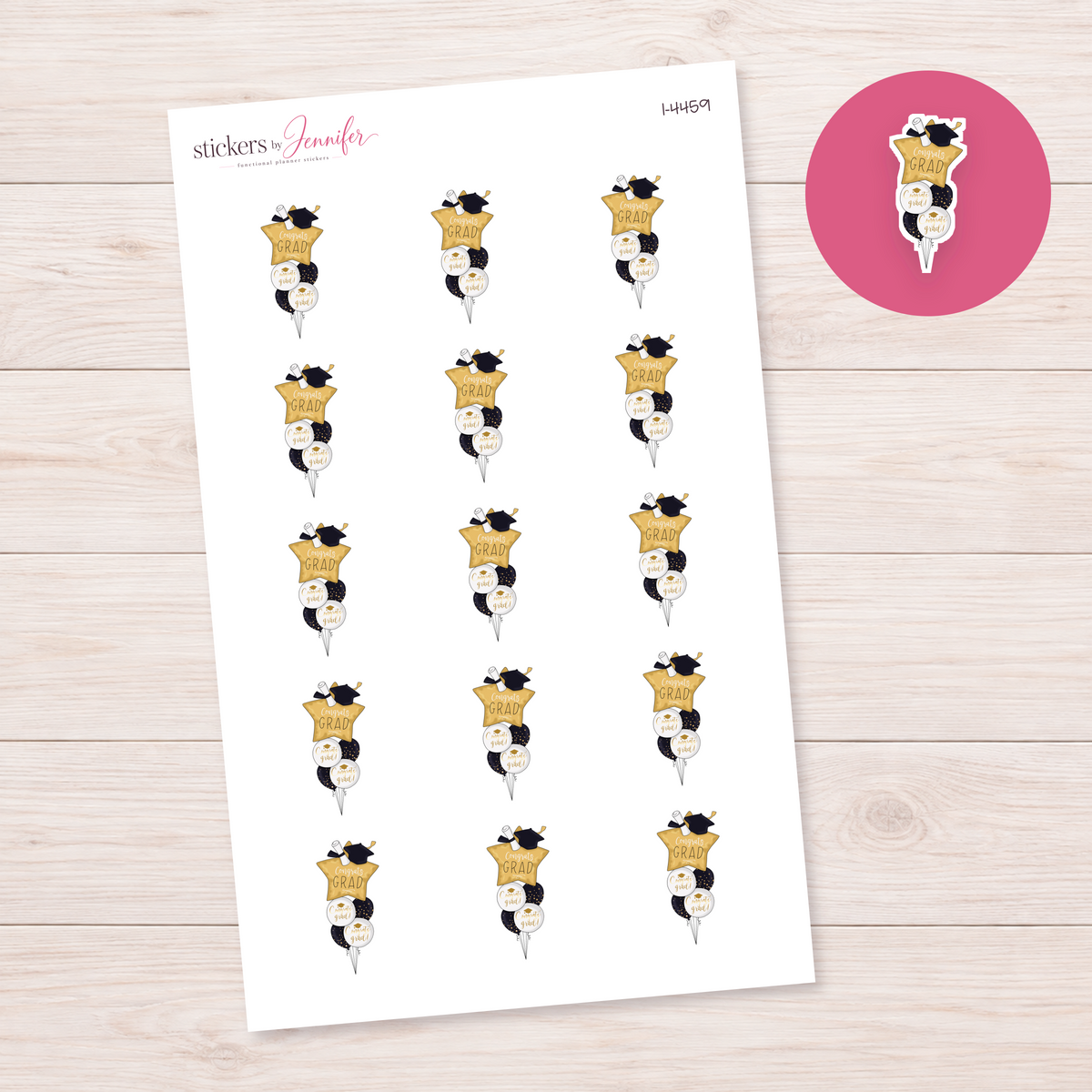 Gold Congrats Grad Balloons Planner Stickers | I-4459