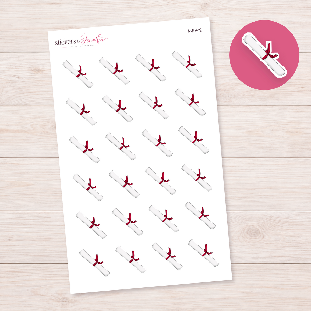 Red Ribbon Diploma Planner Stickers | I-4492