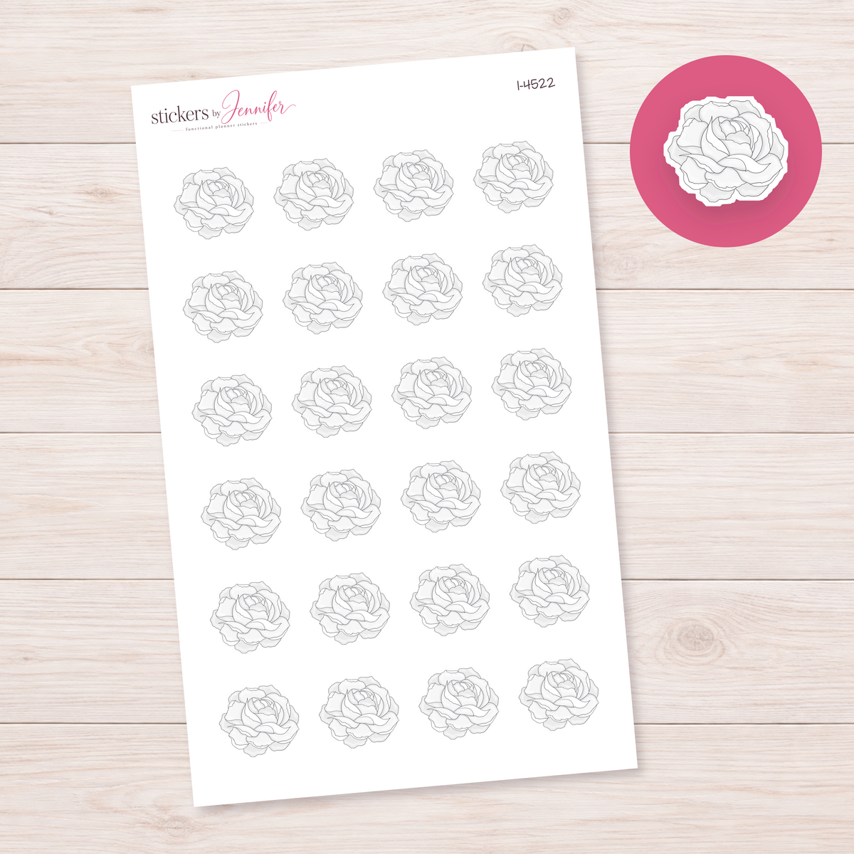 White Ruffled Rose Planner Stickers | I-4522