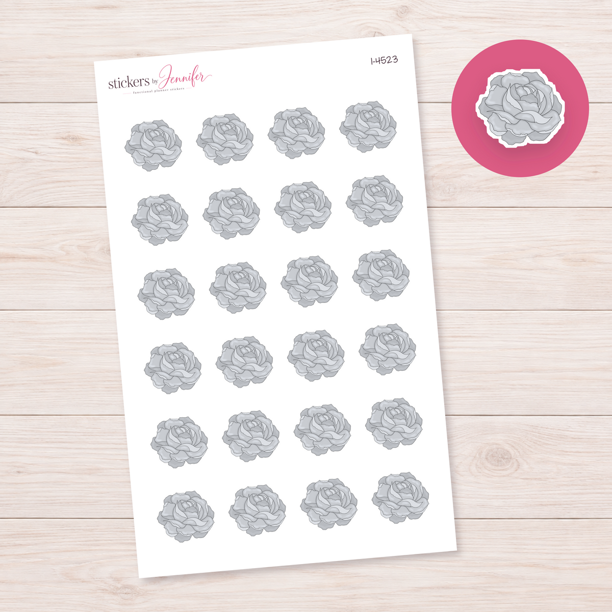 Gray Ruffled Rose Planner Stickers | I-4523