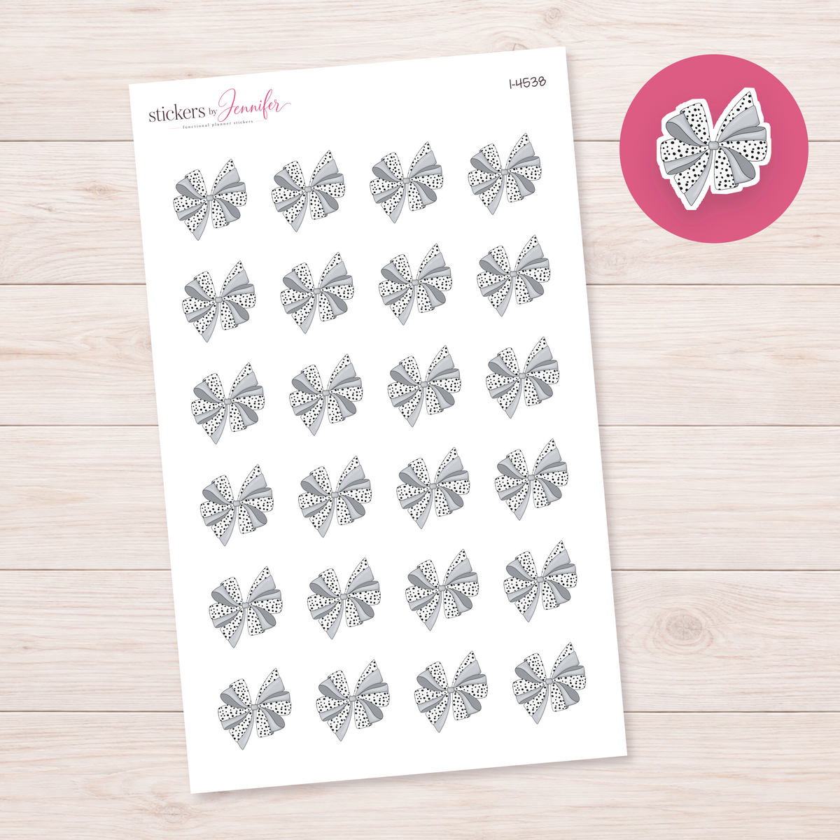 Gray Polka Dot Bow Planner Stickers | I-4538