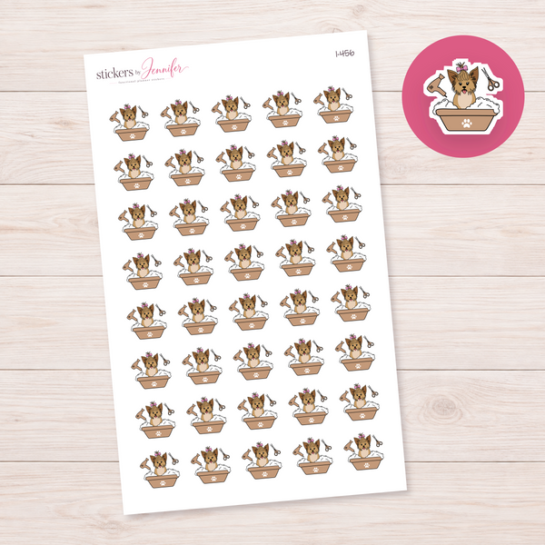 Brown Dog Grooming Bath Planner Stickers | I-456