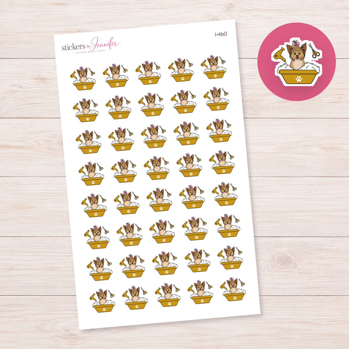 Mustard Dog Grooming Tub Planner Stickers | I-460