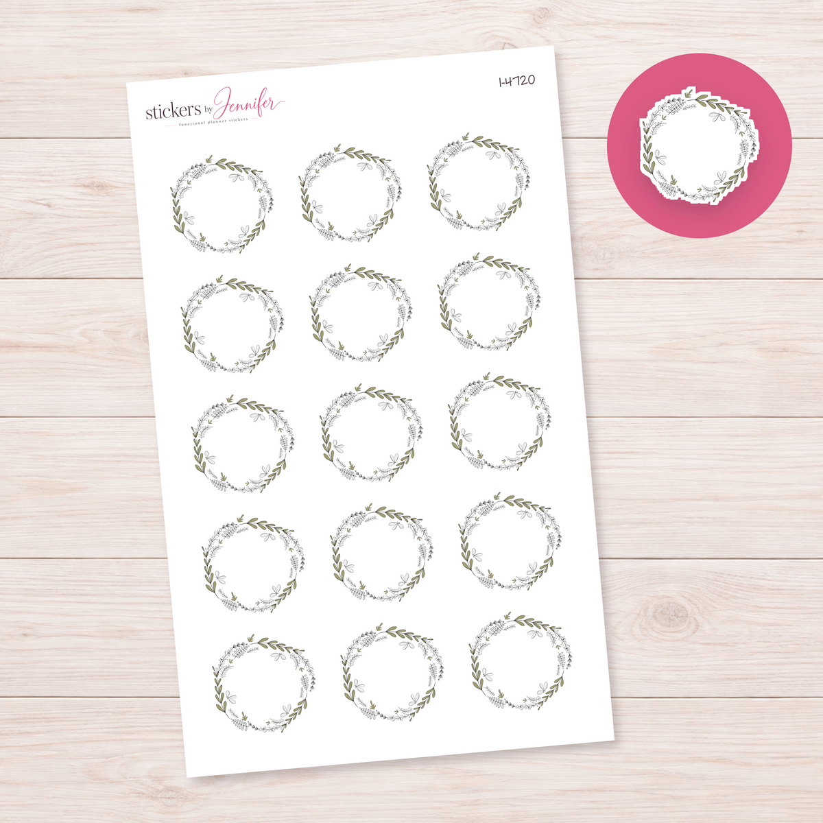 Mixed Leaf Outline Wreath Planner Stickers | I-4720