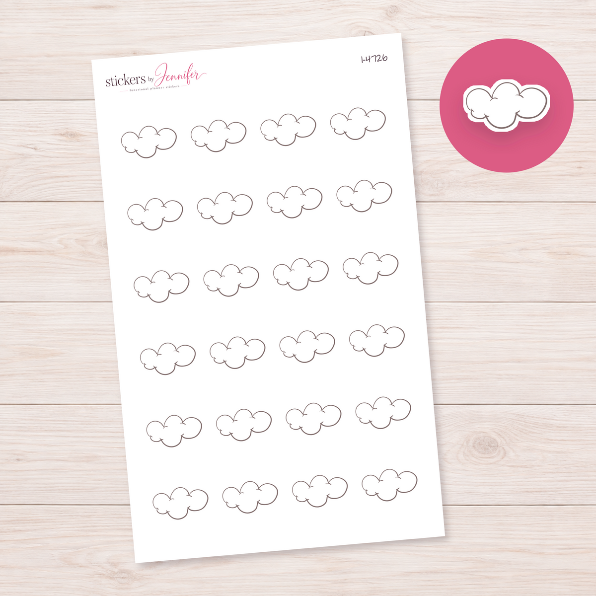 Taupe Outline Cloud Planner Stickers | I-4726