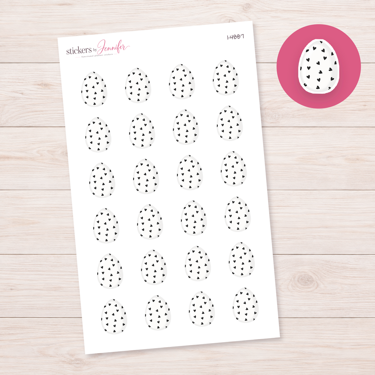 Black Heart Easter Egg Planner Stickers | I-4887