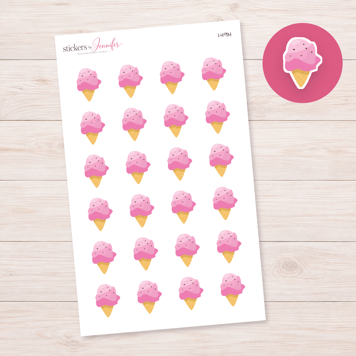 Pink Ice Cream Cone Planner Stickers | I-4914