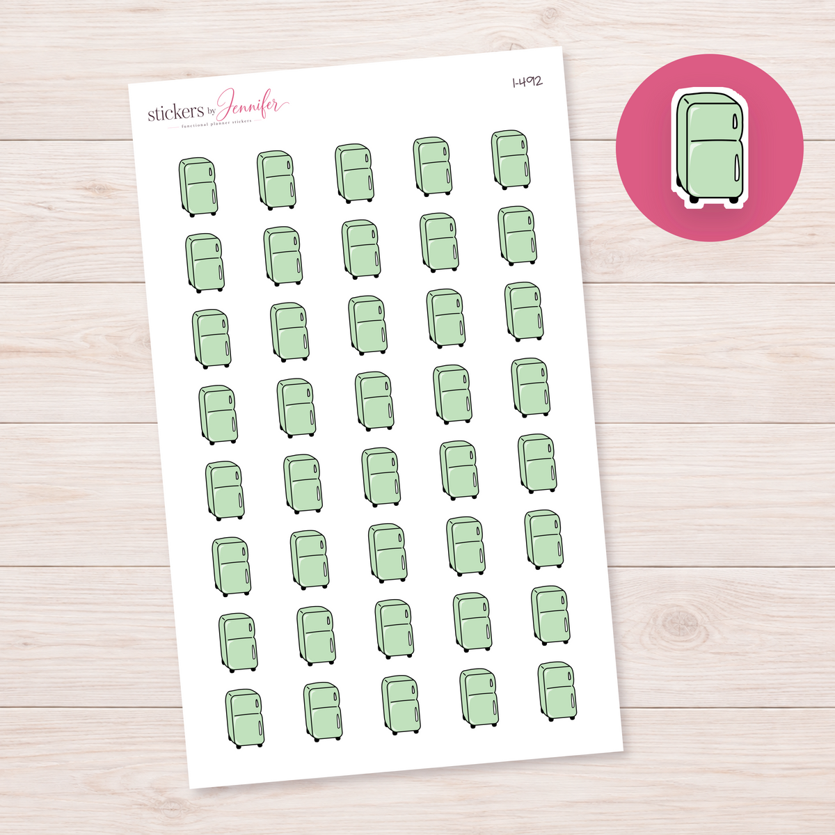 Pale Green Refrigerator Planner Stickers | I-492