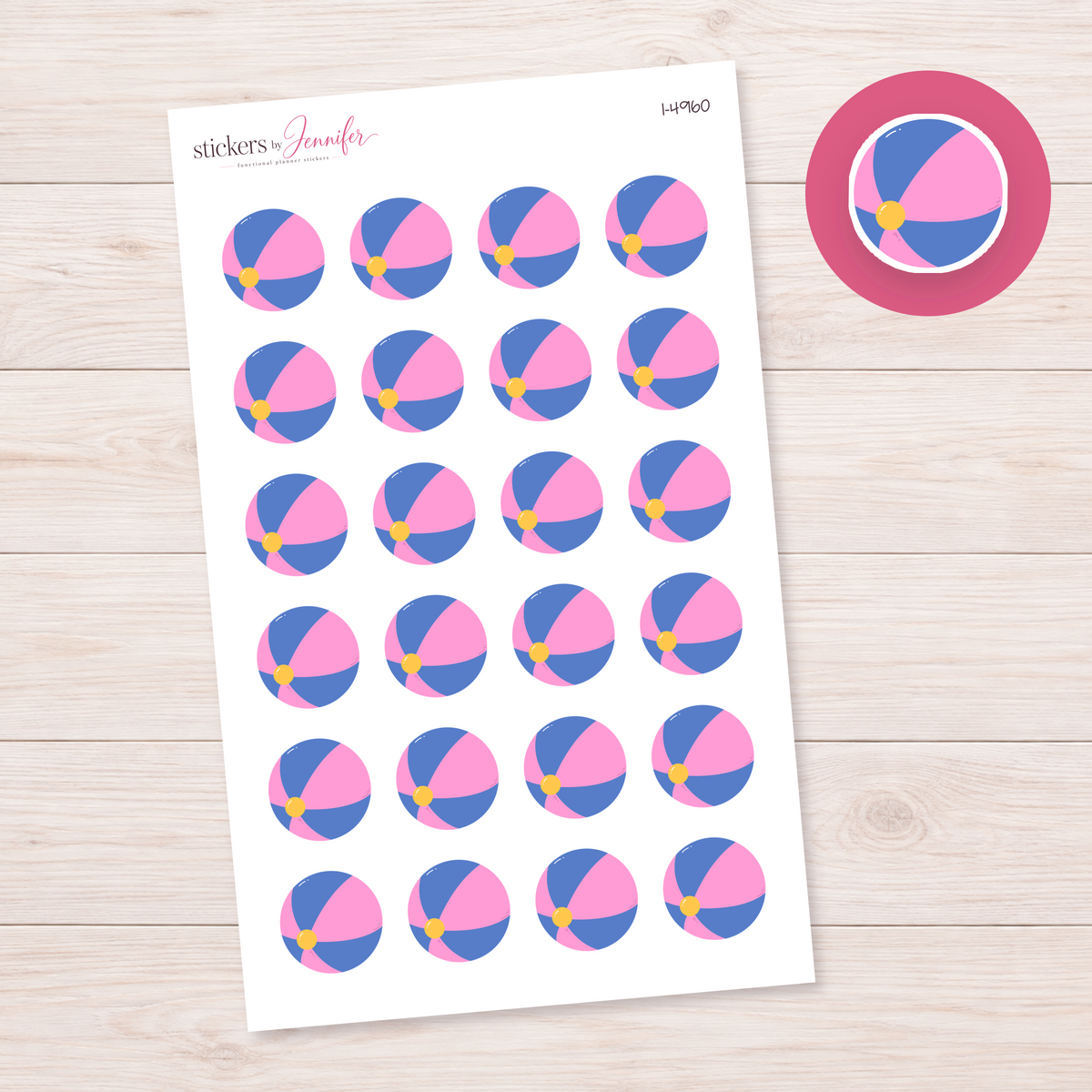 Pink and Blue Beach Ball Planner Stickers | I-4960