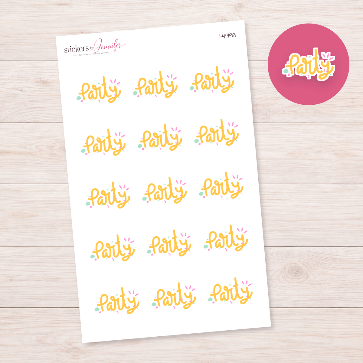Yellow Party Lettering Planner Stickers | I-4993