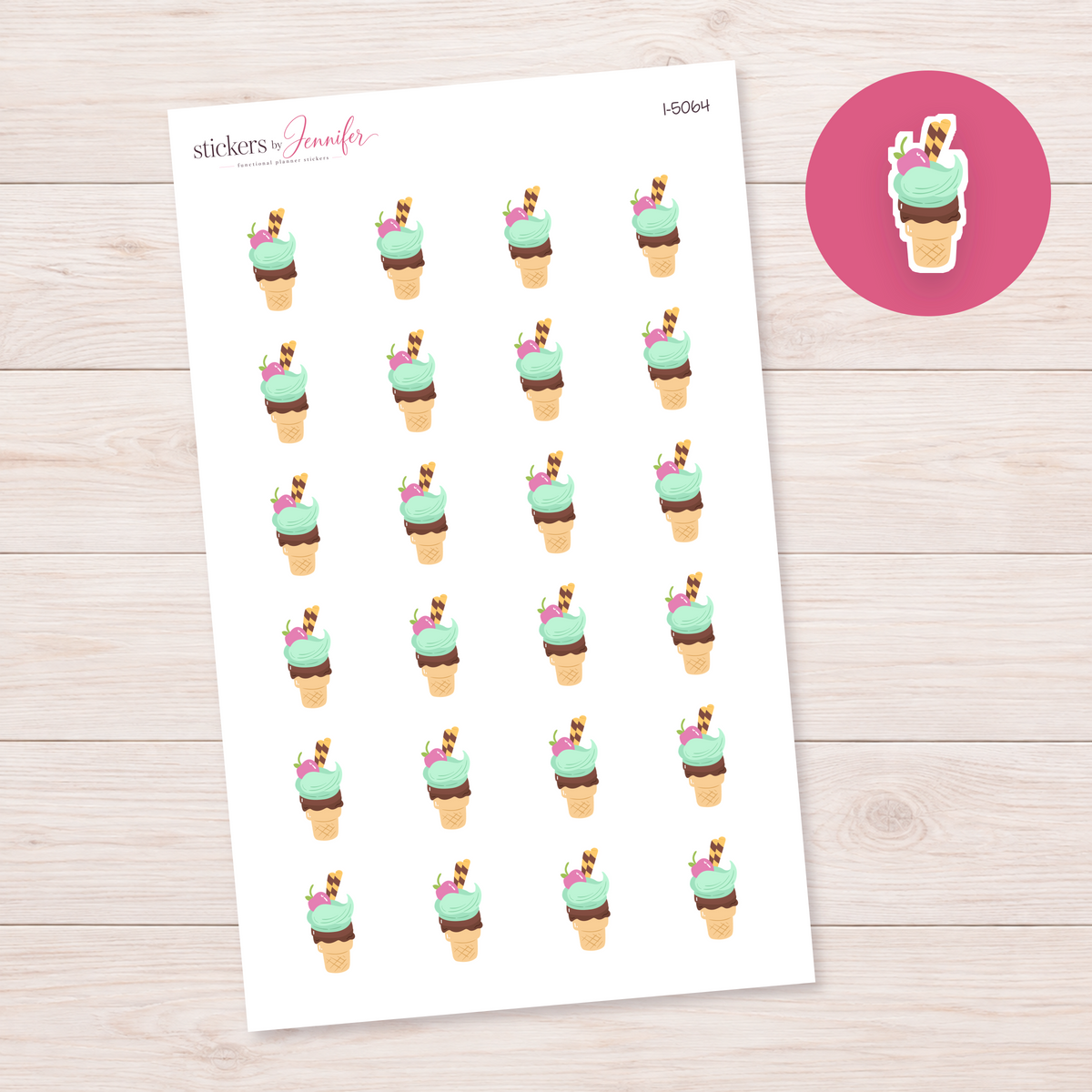 Mint Sundae Cone Planner Stickers | I-5064