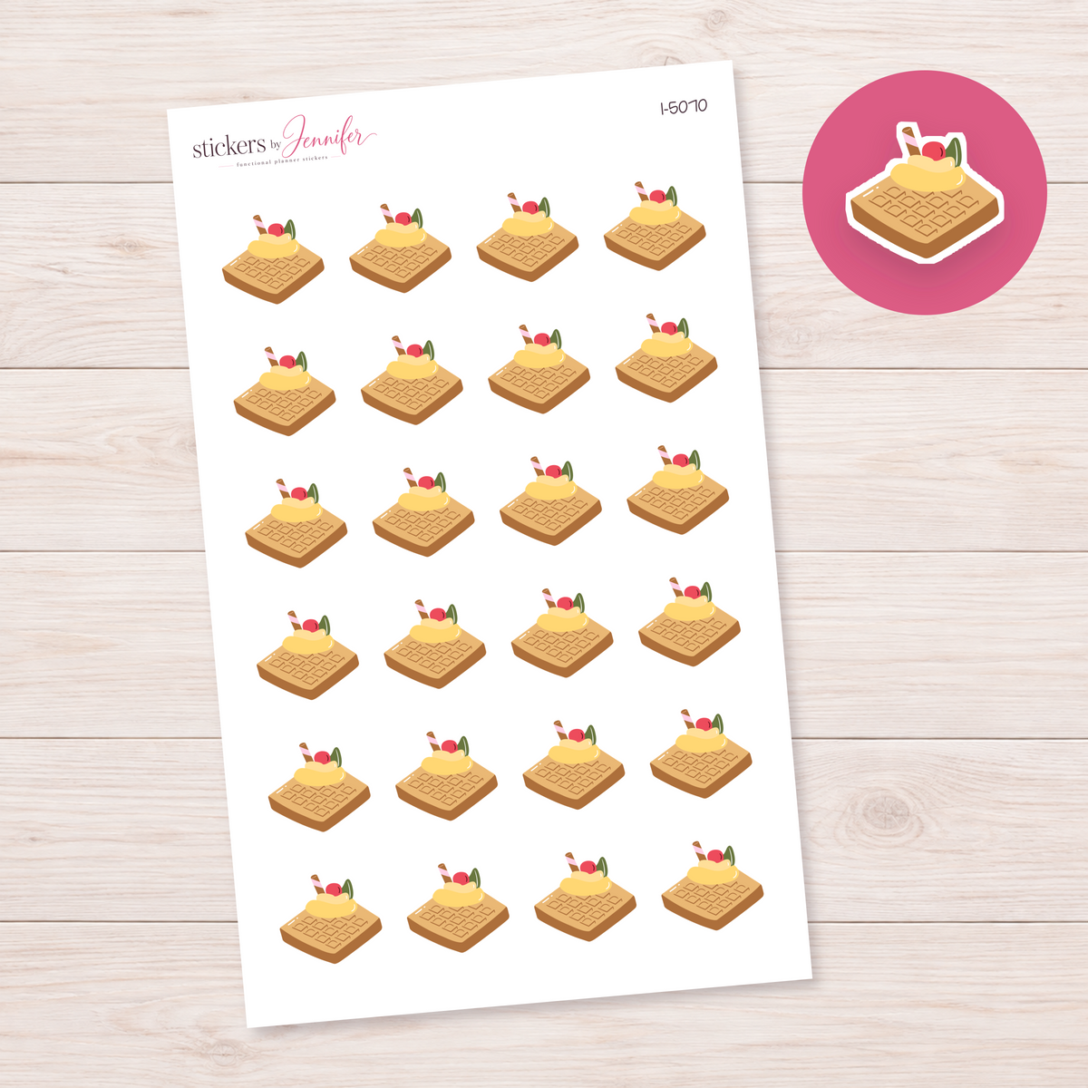 Waffle with Cream and Cherry Planner Stickers | I-5070