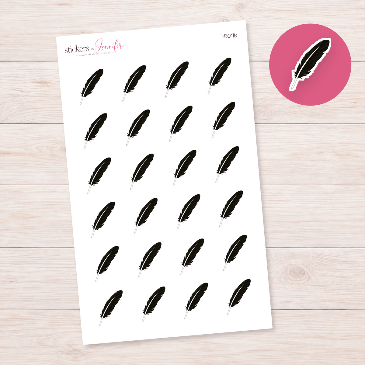Black Feather Planner Stickers | I-5076