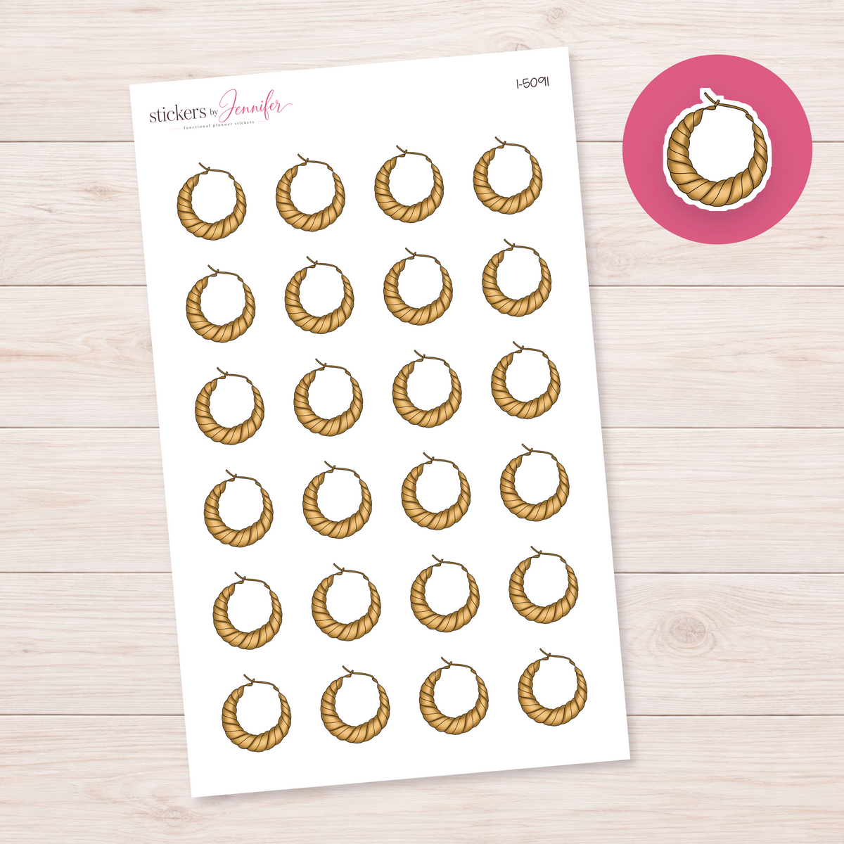 Twisted Gold Hoop Earring Planner Stickers | I-5091