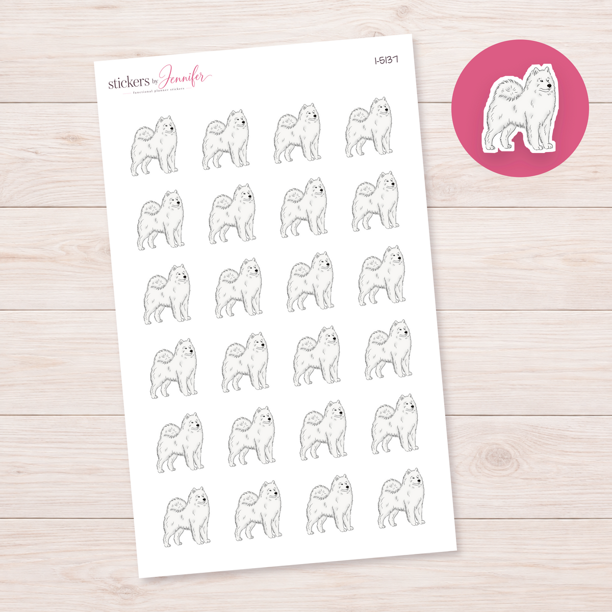 Fluffy White Dog Planner Stickers | I-5137