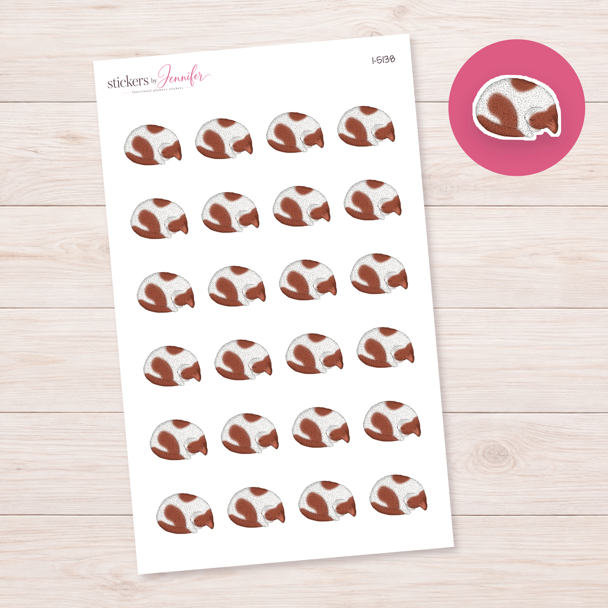 Curled Sleeping Pet Planner Stickers | I-5138