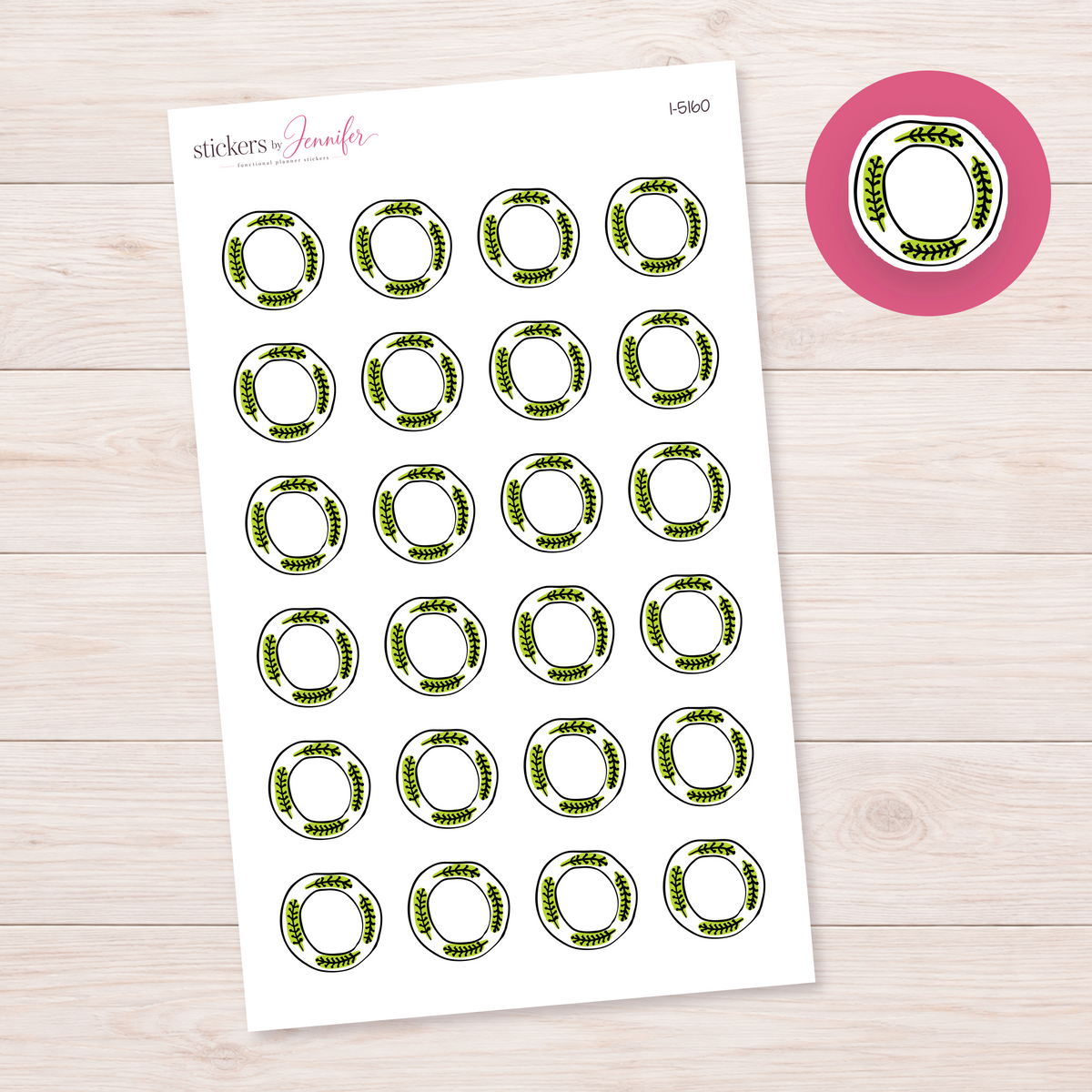 Green Leaf Pattern Plate Planner Stickers | I-5160