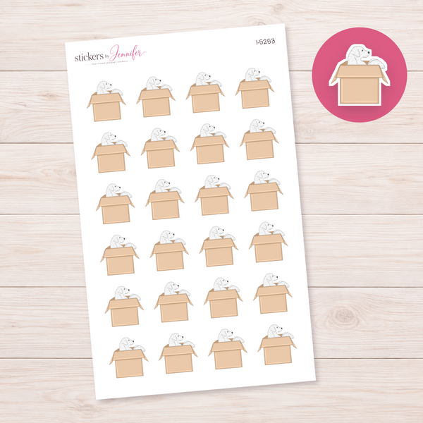 Dog in Moving Box Planner Stickers | I-5253