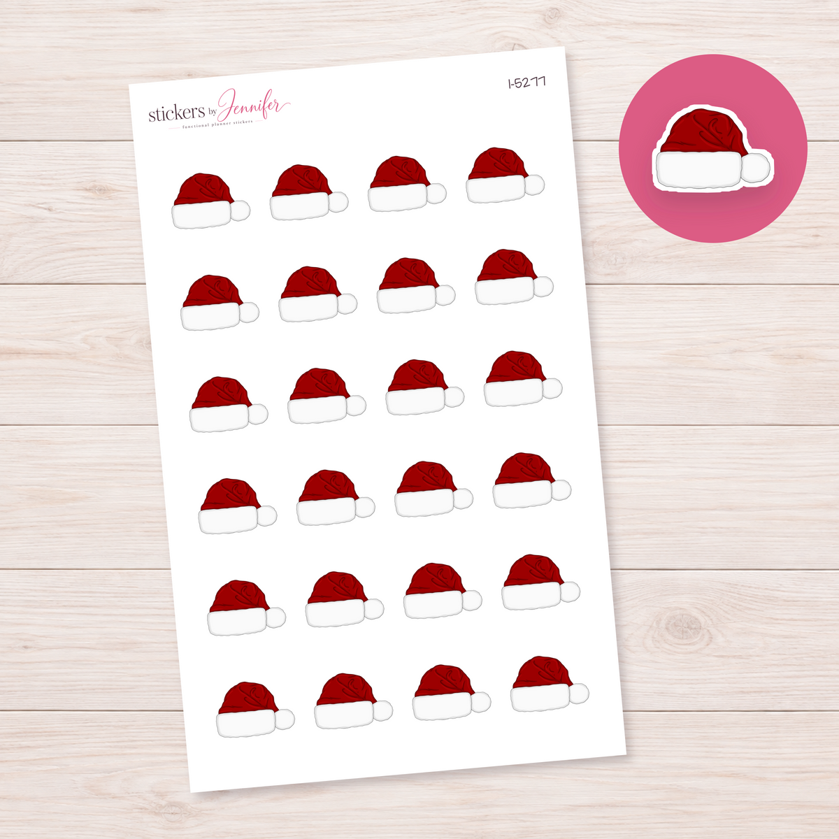 Deep Red Santa Hat Planner Stickers | I-5277
