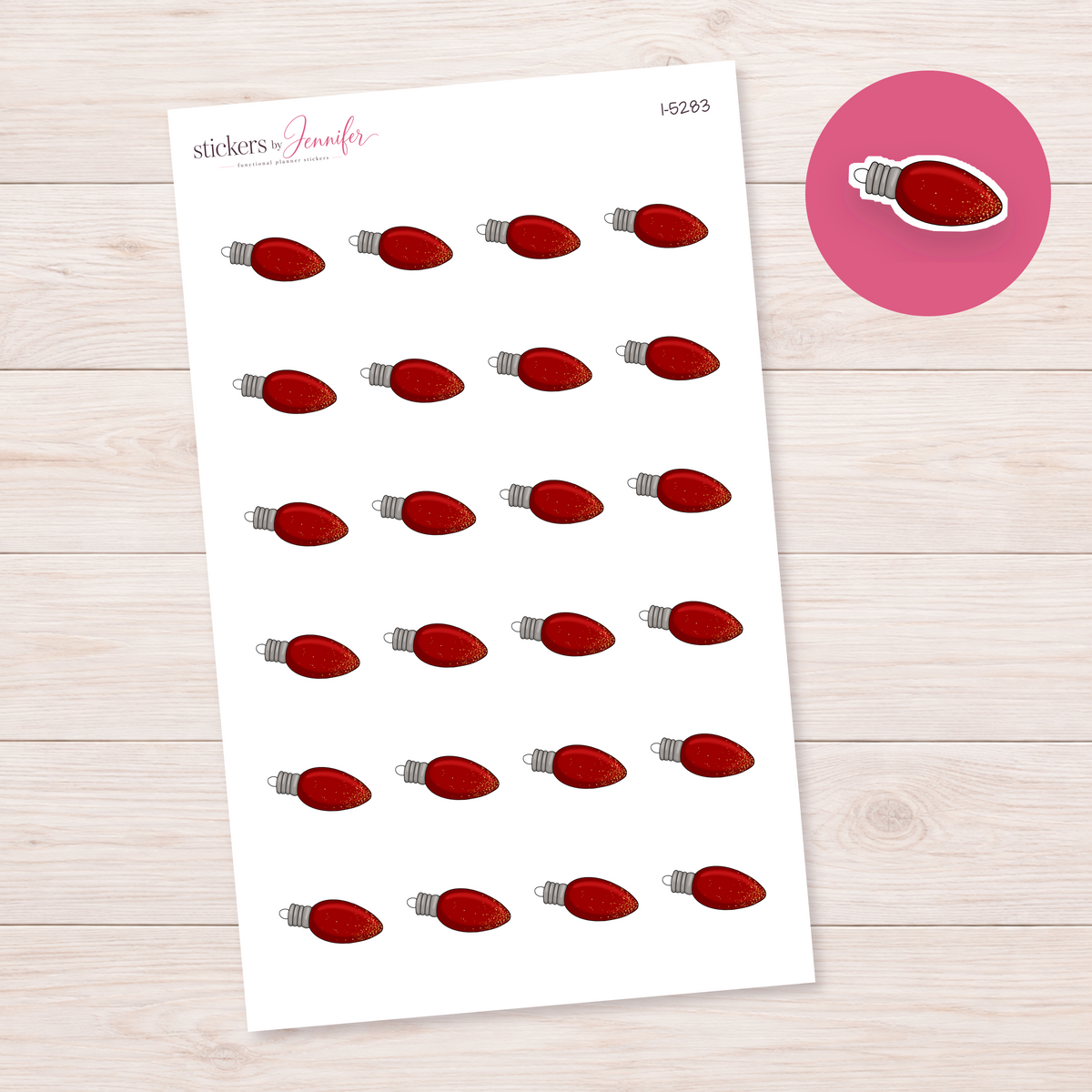 Glitter Red Holiday Bulb Planner Stickers | I-5283