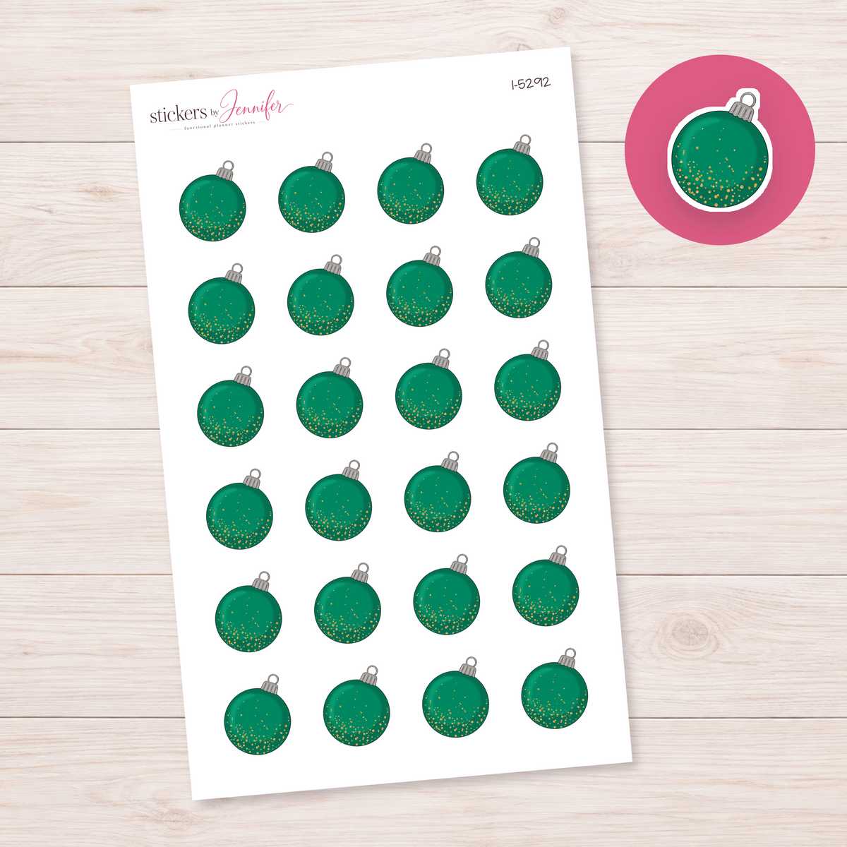 Green Gold-Speckled Bauble Planner Stickers | I-5292
