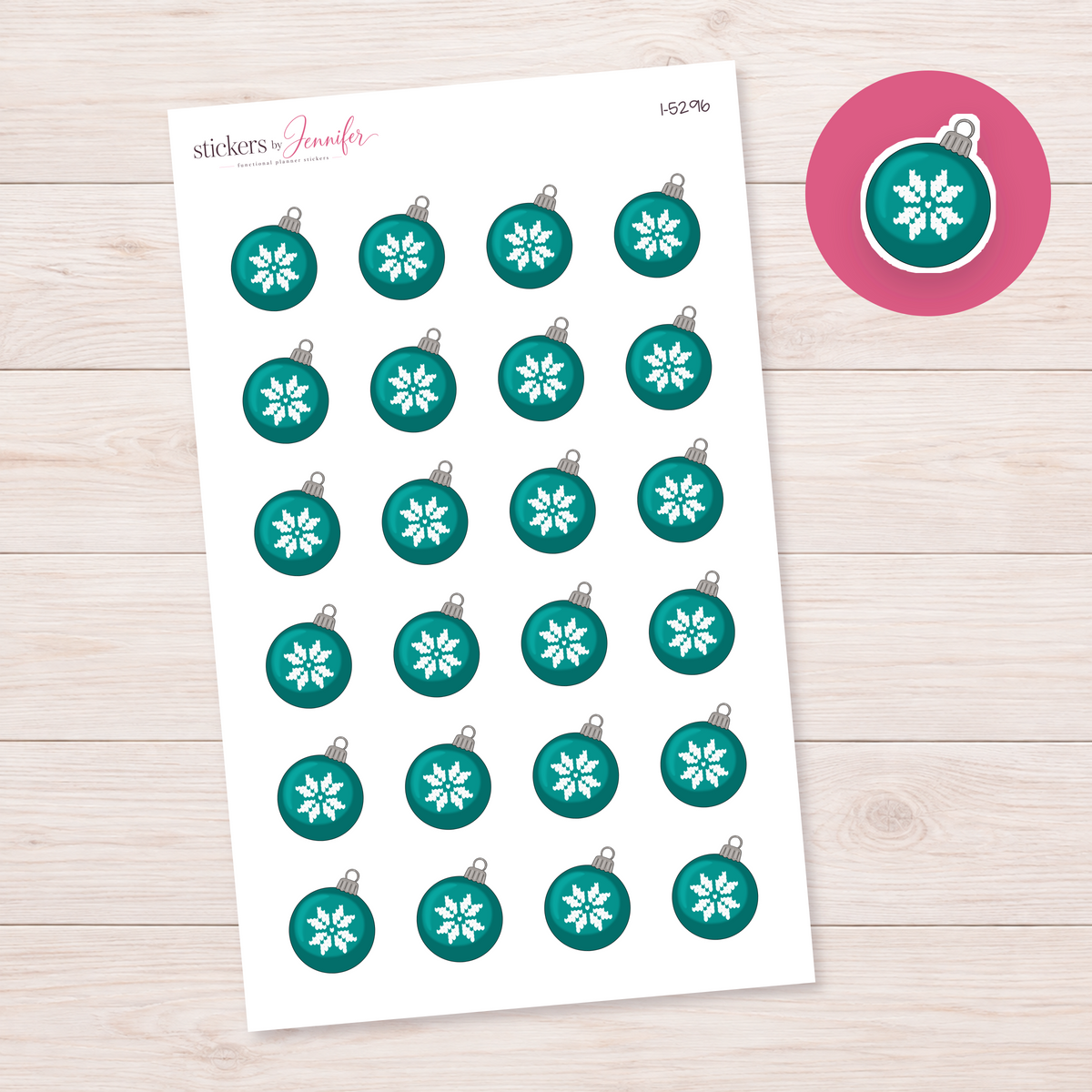 Teal Snowflake Bauble Planner Stickers | I-5296