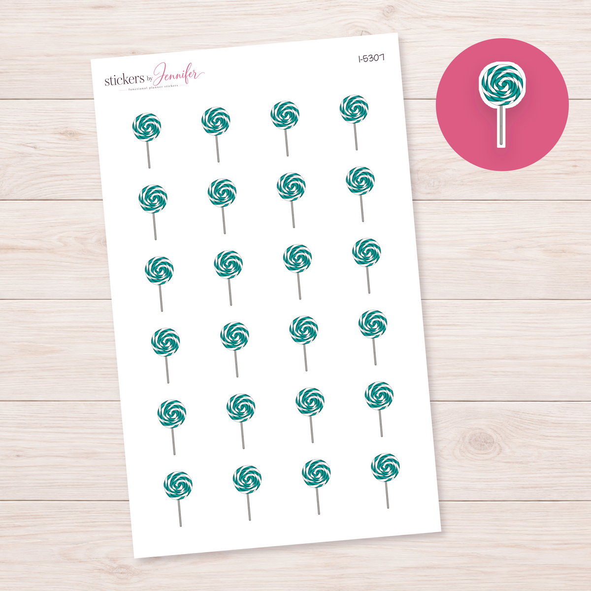 Teal Swirl Lollipop Planner Stickers | I-5307