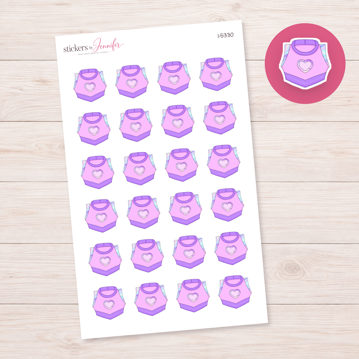 Purple Heart Crop Top Planner Stickers | I-5330