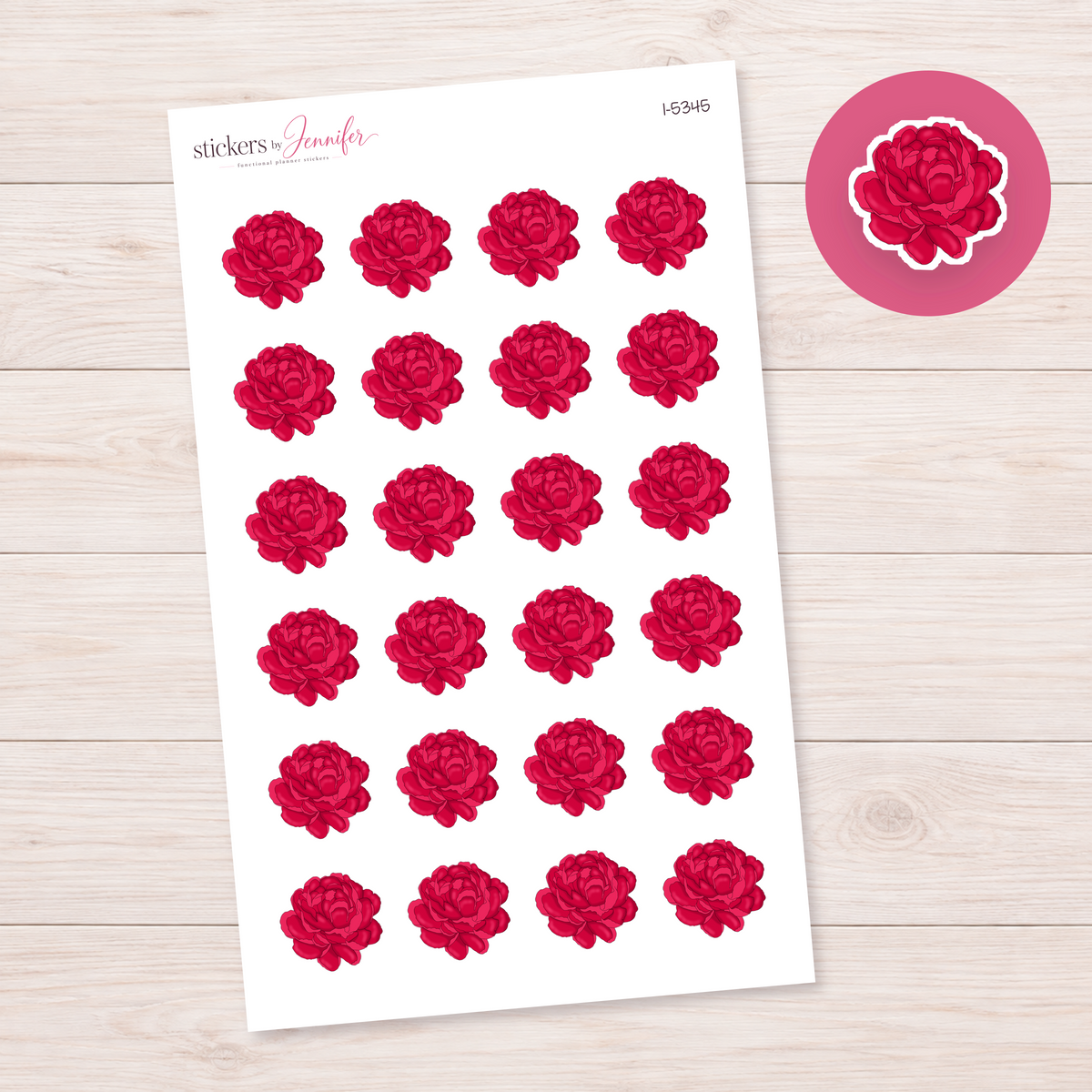 Bright Red Peony Planner Stickers | I-5345