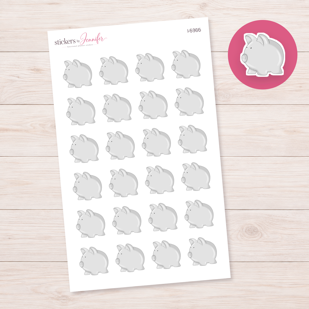 White Piggy Bank Planner Stickers | I-5355