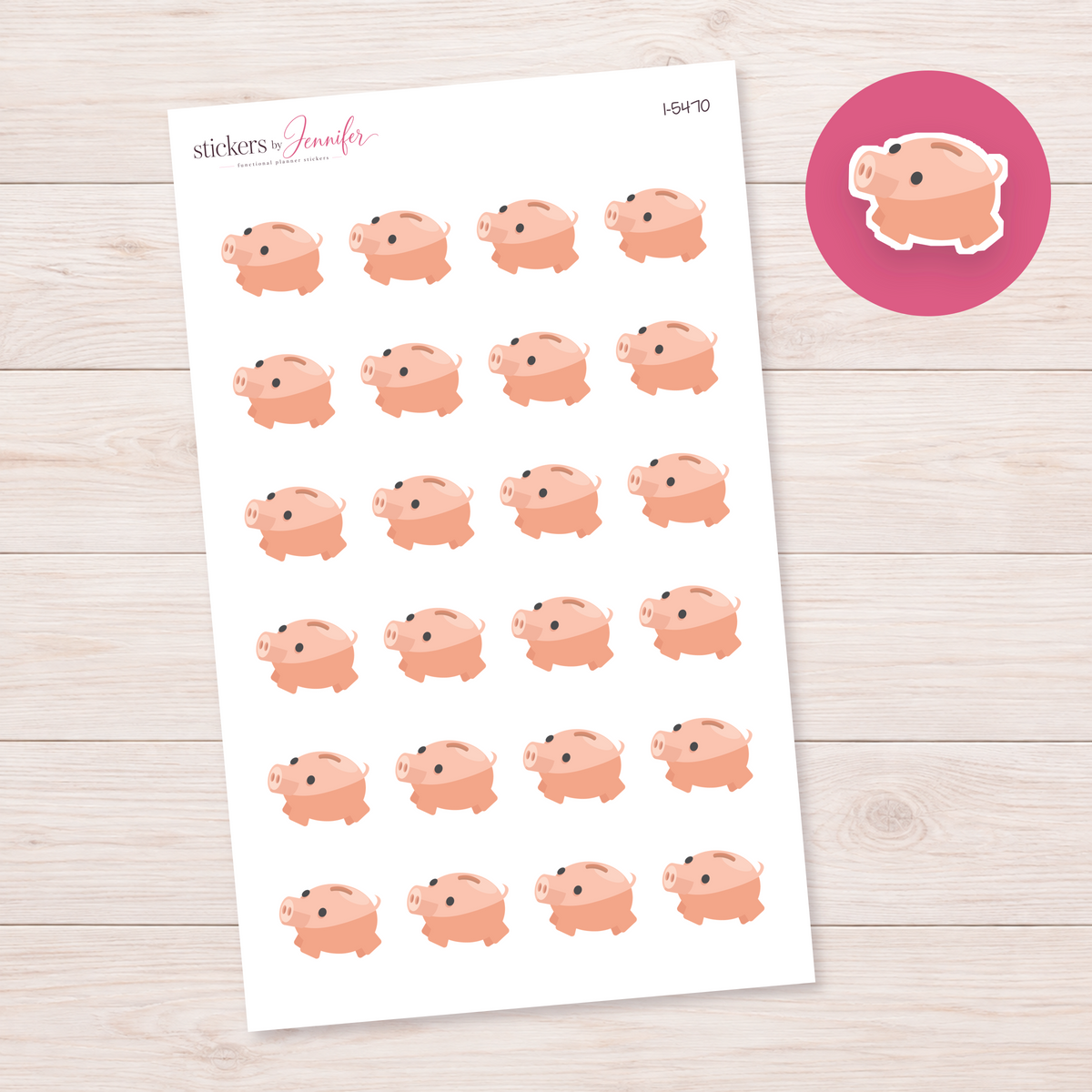 Pink Piggy Bank Planner Stickers | I-5470