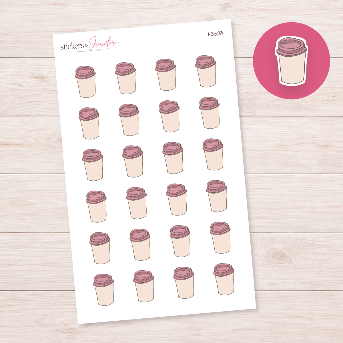 Pink-Lid Takeaway Cup Planner Stickers | I-5508