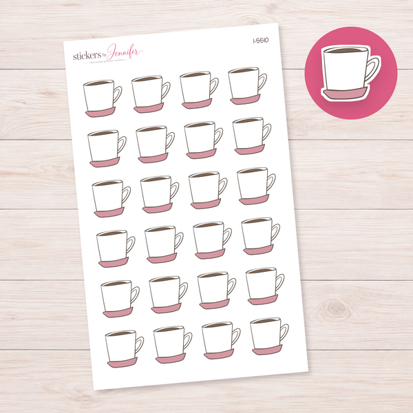 Coffee Cup with Pink Saucer Planner Stickers | I-5510