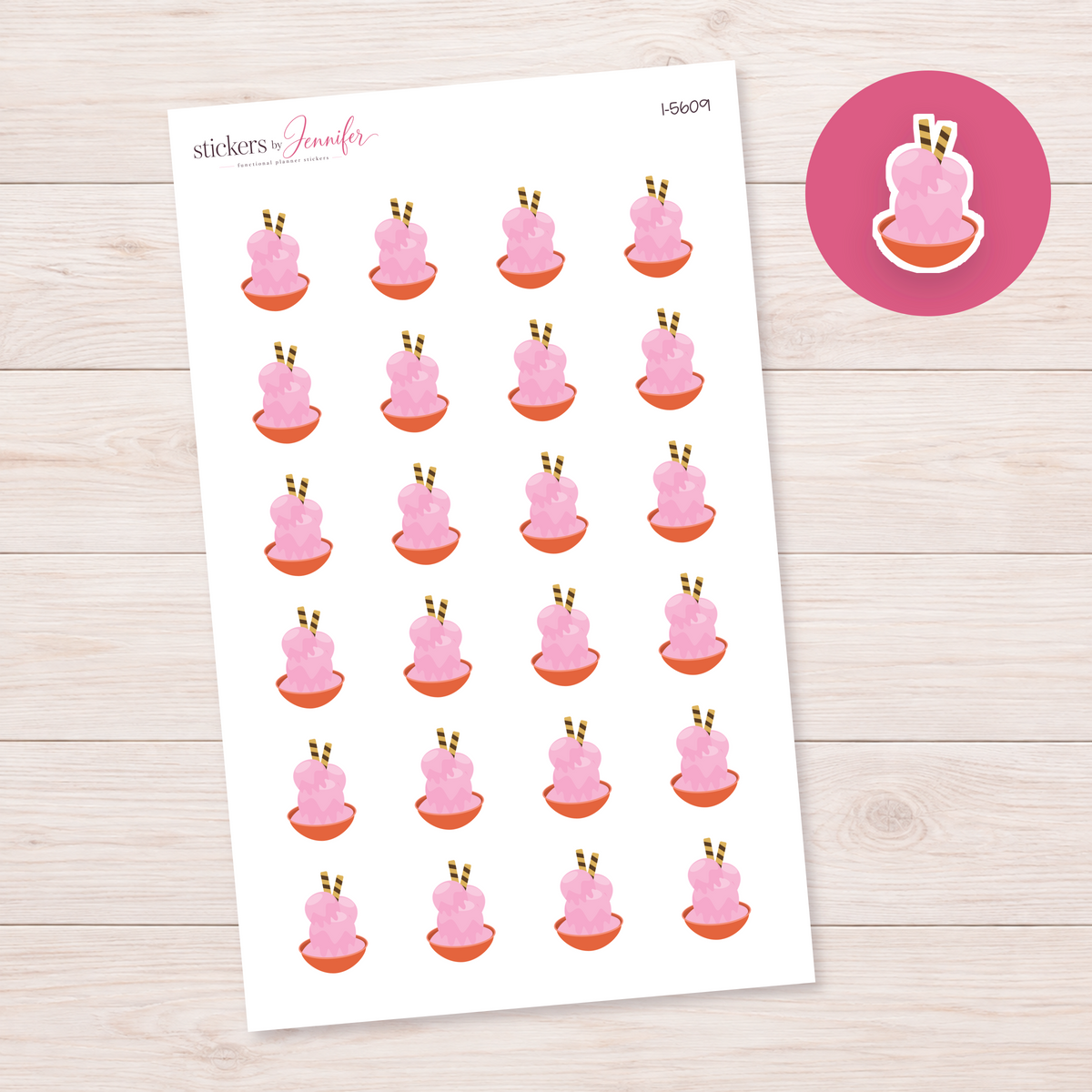 Pink Ice Cream Bowl Planner Stickers | I-5609