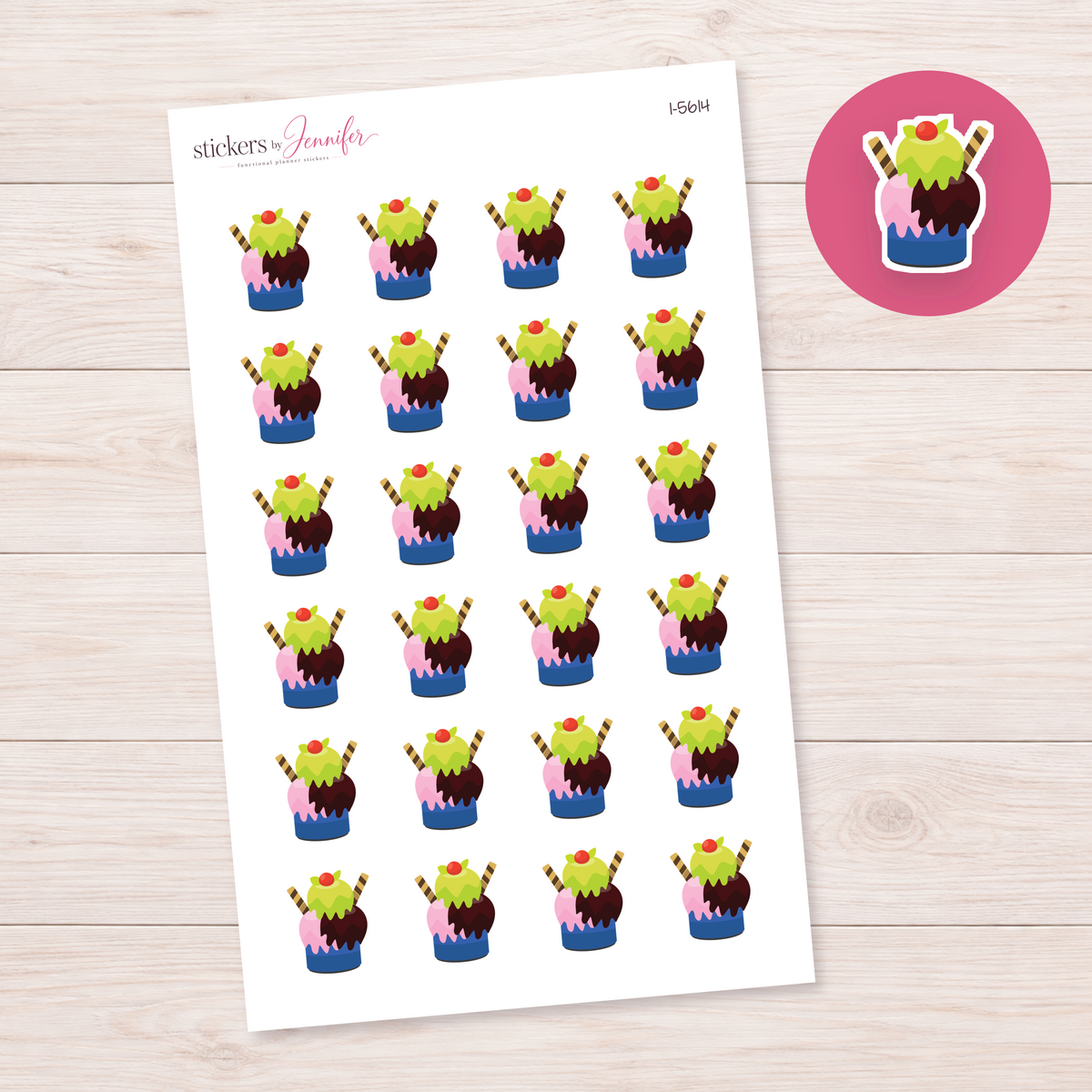Colorful Sundae with Wafers Planner Stickers | I-5614