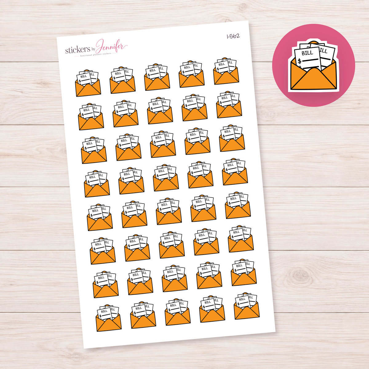 Orange Bill Envelope Planner Stickers | I-562