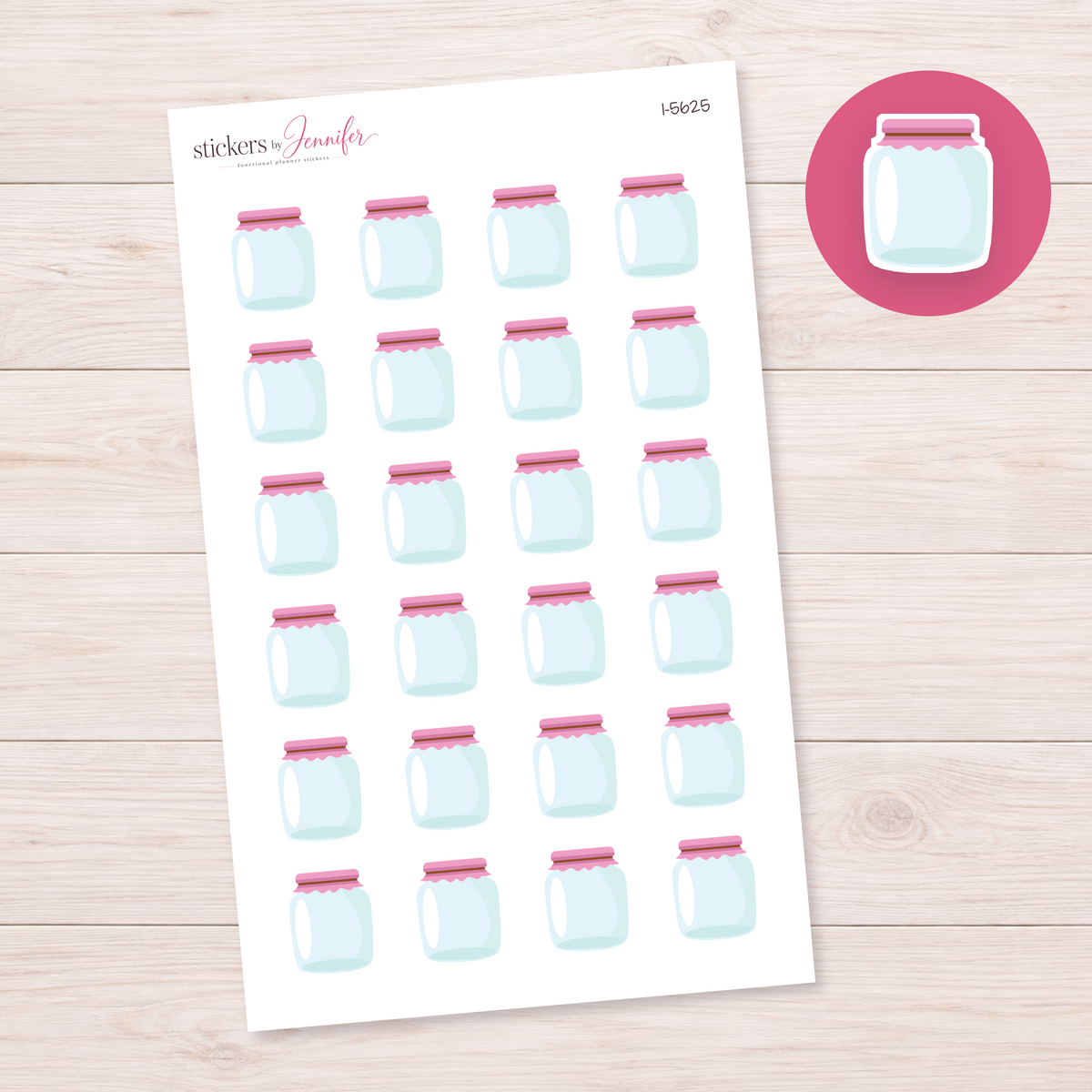 Pink-Lid Glass Jar Planner Stickers | I-5625