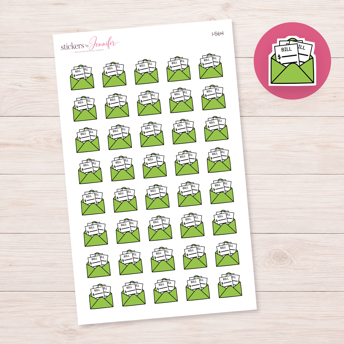 Lime Bills Envelope Planner Stickers | I-564